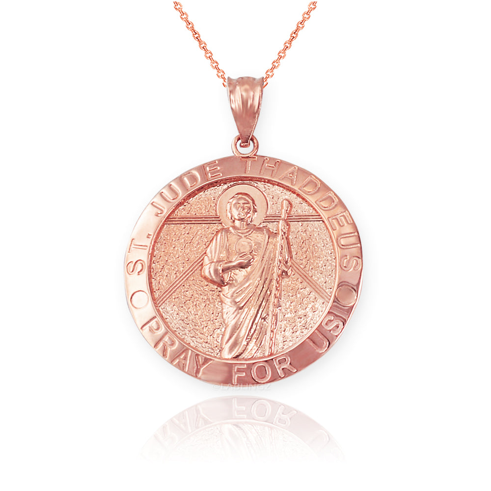 Gold St. Jude Thaddeus Medal Pendant Necklace (yellow, white, rose, 2-tone, 10k, 14k) Karma Blingz