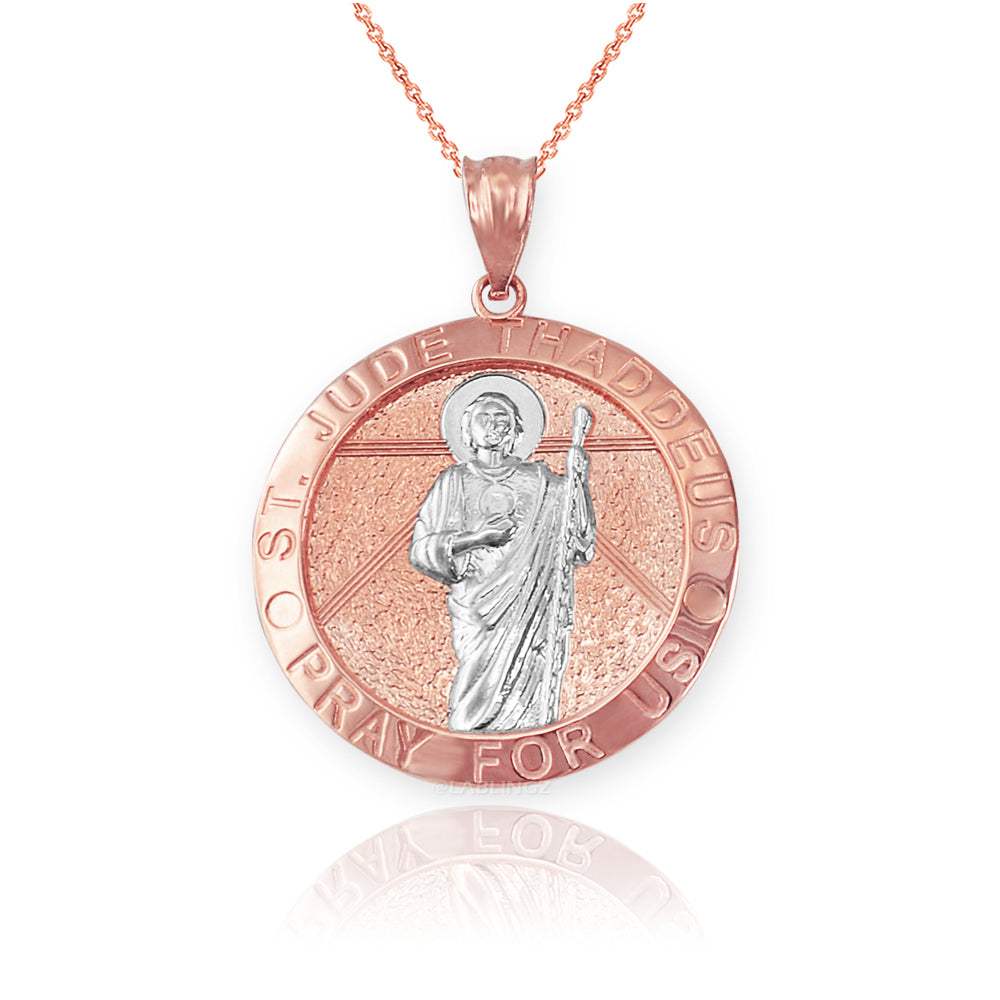 Gold St. Jude Thaddeus Medal Pendant Necklace (yellow, white, rose, 2-tone, 10k, 14k) Karma Blingz
