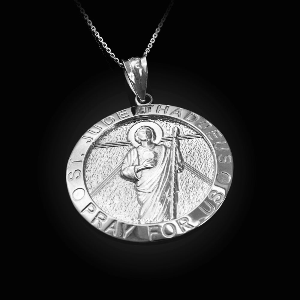 Gold St. Jude Thaddeus Medal Pendant Necklace (yellow, white, rose, 2-tone, 10k, 14k) Karma Blingz