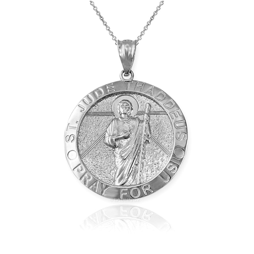 Gold St. Jude Thaddeus Medal Pendant Necklace (yellow, white, rose, 2-tone, 10k, 14k) Karma Blingz