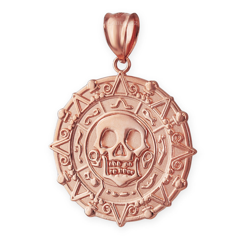 Gold Aztec Coin Pirates of The Caribbean Skull Medallion Pendant Necklace (yellow, white, rose) Karma Blingz