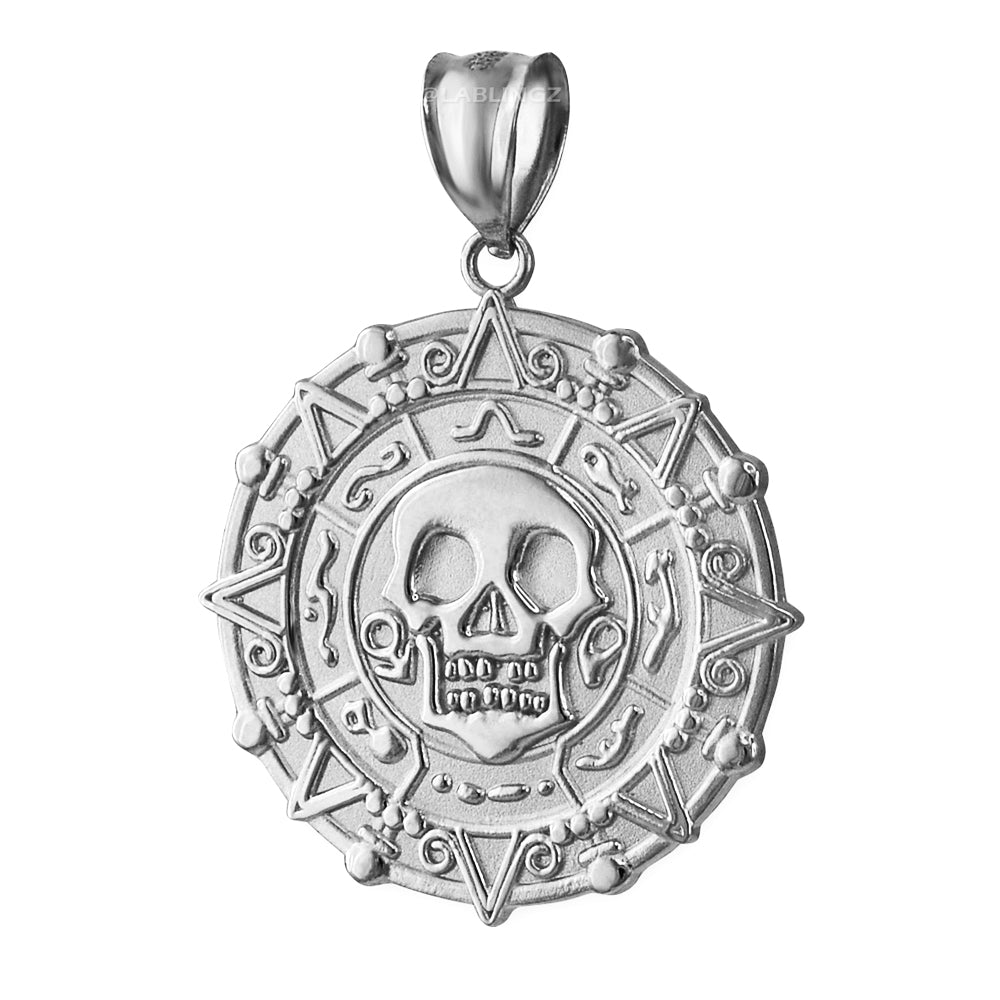 Sterling Silver Aztec Coin Pirates of The Caribbean Skull Medallion Pendant Necklace Karma Blingz