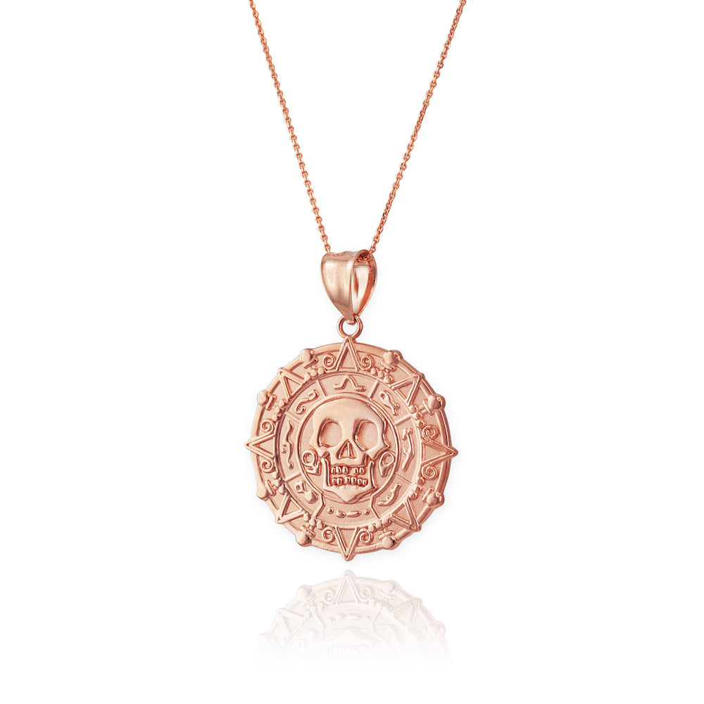 Gold Aztec Coin Pirates of The Caribbean Skull Medallion Pendant Necklace (yellow, white, rose) Karma Blingz