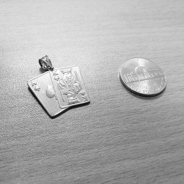 Sterling Silver Ace and King of Spades Playing Cards Pendant Necklace Karma Blingz