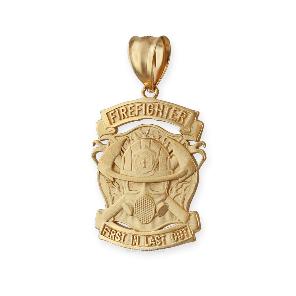 Satin Gold Firefighter Pendant Necklace (14K, 10K, yellow, white, rose gold) Karma Blingz