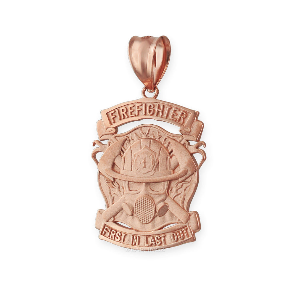 Satin Gold Firefighter Pendant Necklace (14K, 10K, yellow, white, rose gold) Karma Blingz