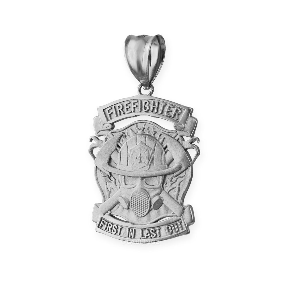 Satin Sterling Silver Firefighter Pendant Necklace Karma Blingz