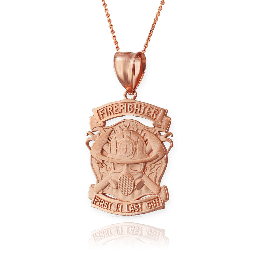 Satin Gold Firefighter Pendant Necklace (14K, 10K, yellow, white, rose gold) Karma Blingz