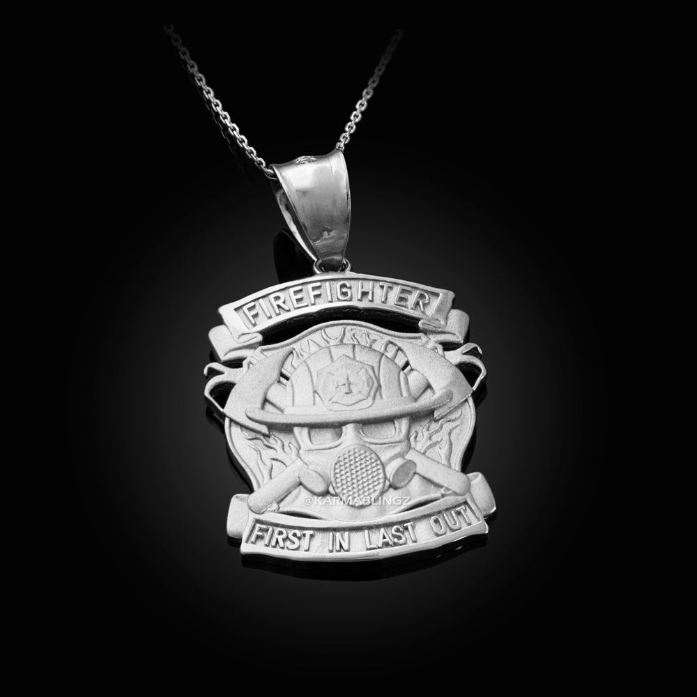 Satin Sterling Silver Firefighter Pendant Necklace Karma Blingz