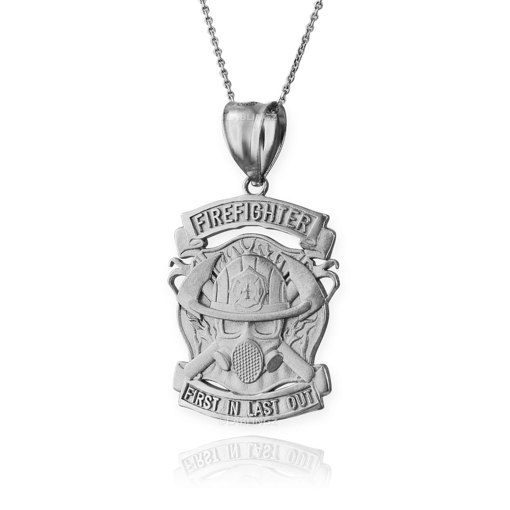 Satin Sterling Silver Firefighter Pendant Necklace Karma Blingz
