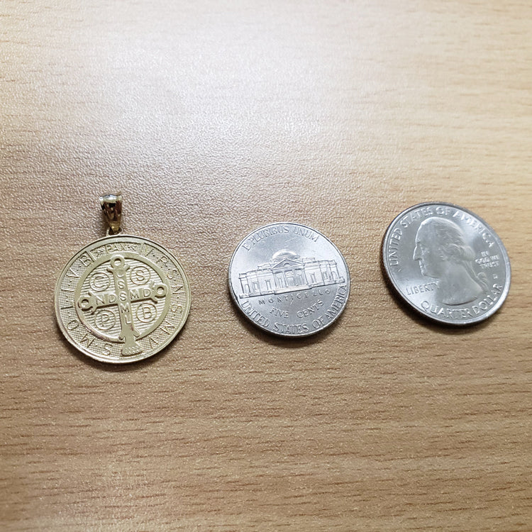 Gold St. Benedict Reversible Medal Cross Pendant Necklace (yellow, white, 2-tone, rose gold, 10k, 14k,) Karma Blingz