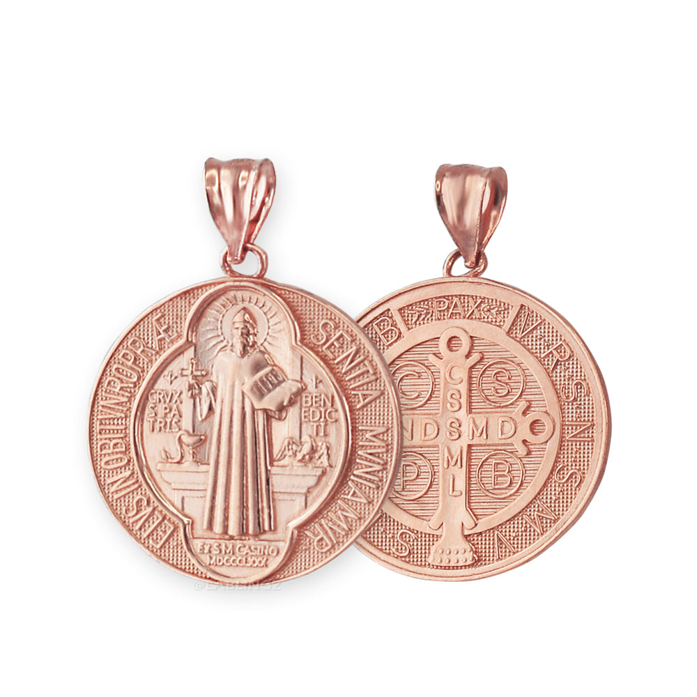 Gold St. Benedict Reversible Medal Cross Pendant Necklace (yellow, white, 2-tone, rose gold, 10k, 14k,) Karma Blingz