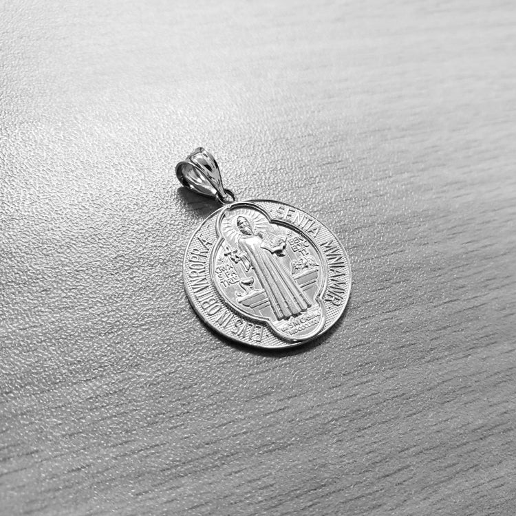 Sterling Silver St. Benedict Reversible Medal Cross Pendant Necklace Karma Blingz