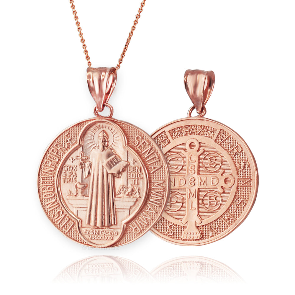 Gold St. Benedict Reversible Medal Cross Pendant Necklace (yellow, white, 2-tone, rose gold, 10k, 14k,) Karma Blingz