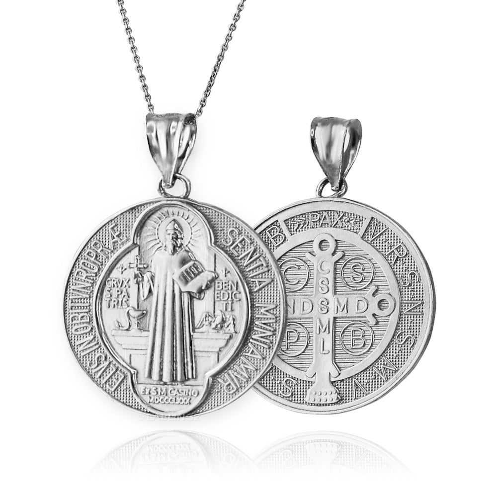 Sterling Silver St. Benedict Reversible Medal Cross Pendant Necklace Karma Blingz