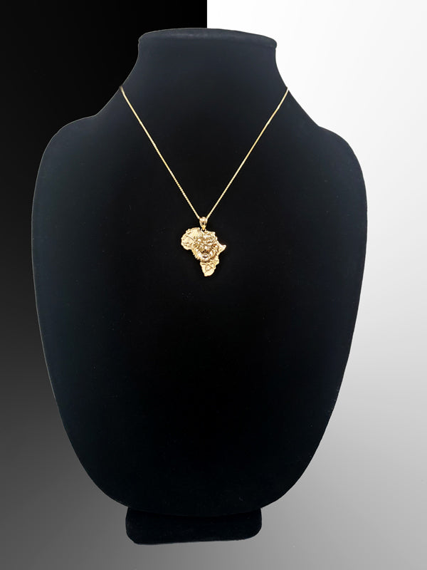 Gold African Lion Pendant Necklace (yellow, white, rose, 2-tone gold, 10K, 14K) Karma Blingz