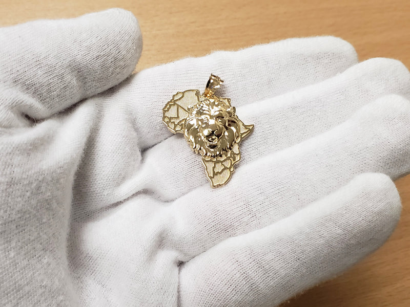 Gold African Lion Pendant Necklace (yellow, white, rose, 2-tone gold, 10K, 14K) Karma Blingz