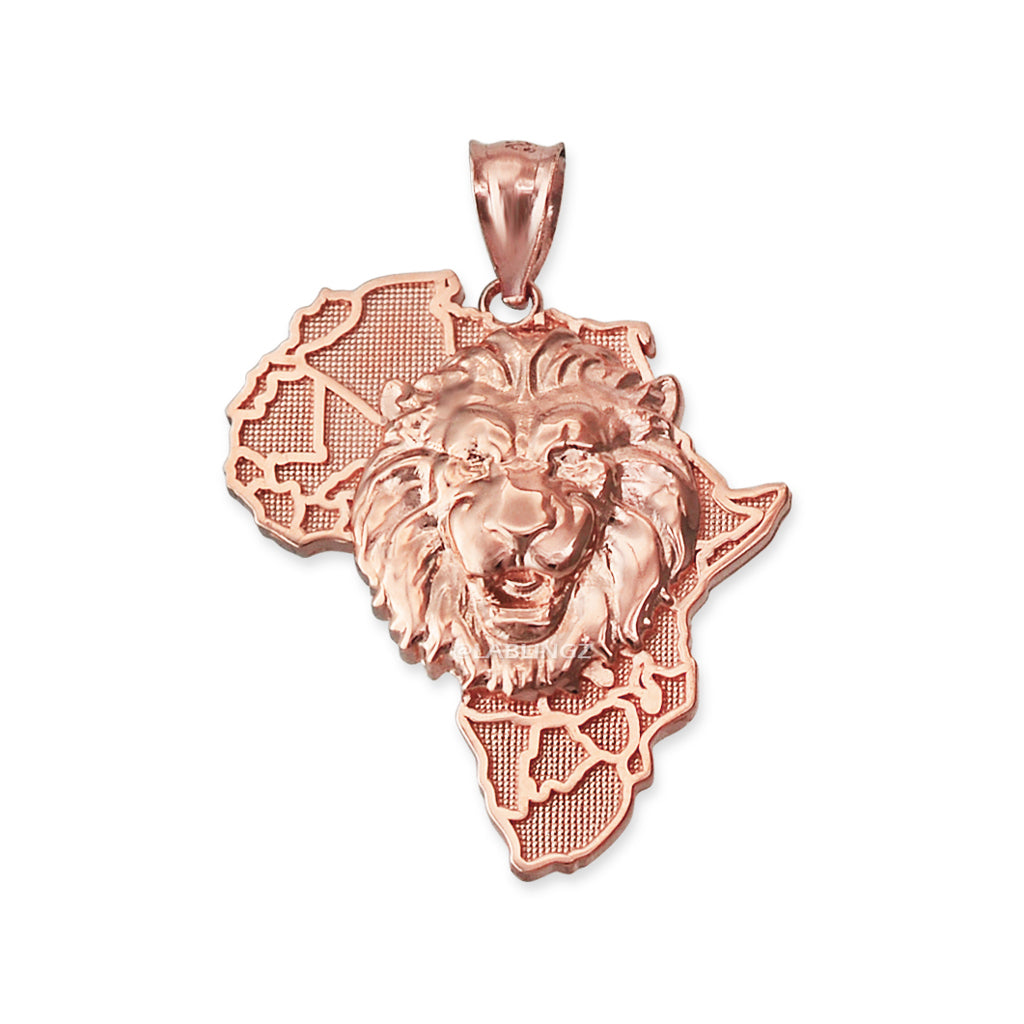 Gold African Lion Pendant Necklace (yellow, white, rose, 2-tone gold, 10K, 14K) Karma Blingz