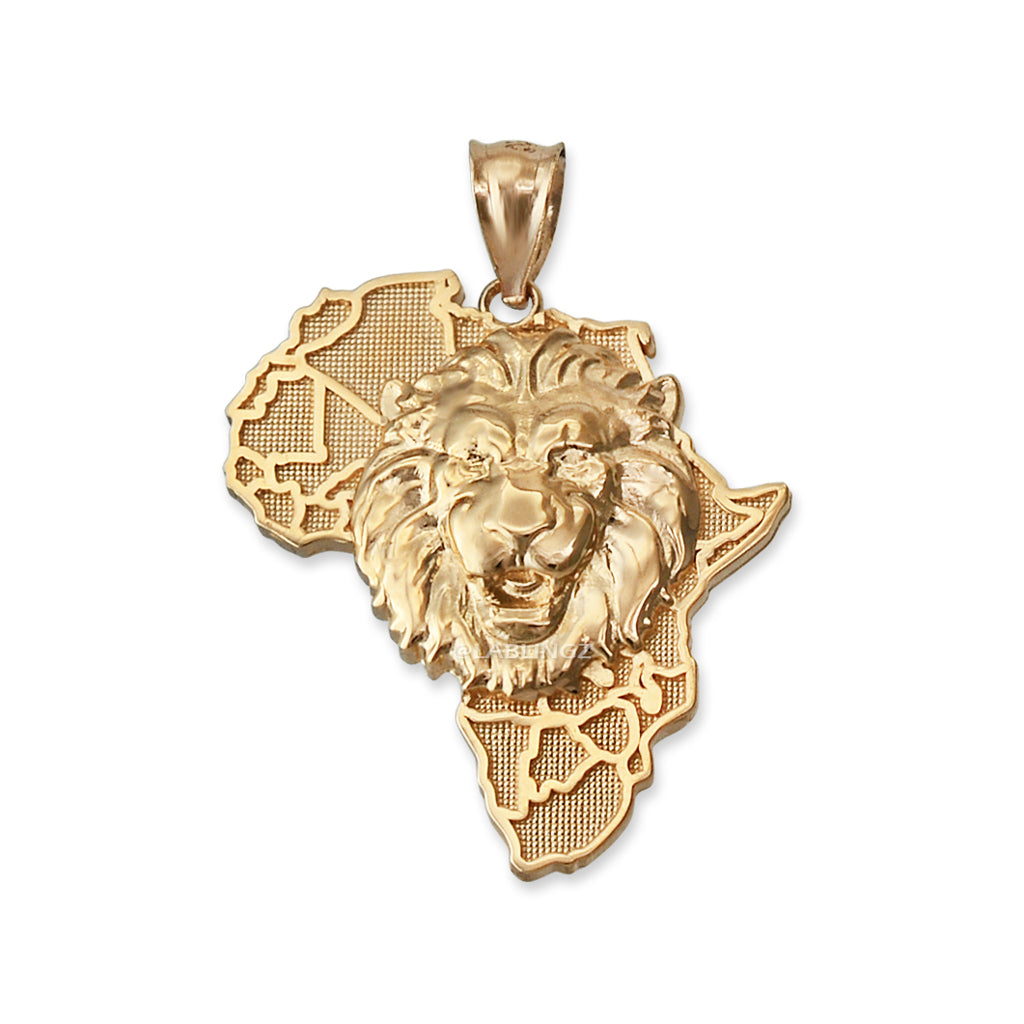 Gold African Lion Pendant Necklace (yellow, white, rose, 2-tone gold, 10K, 14K) Karma Blingz
