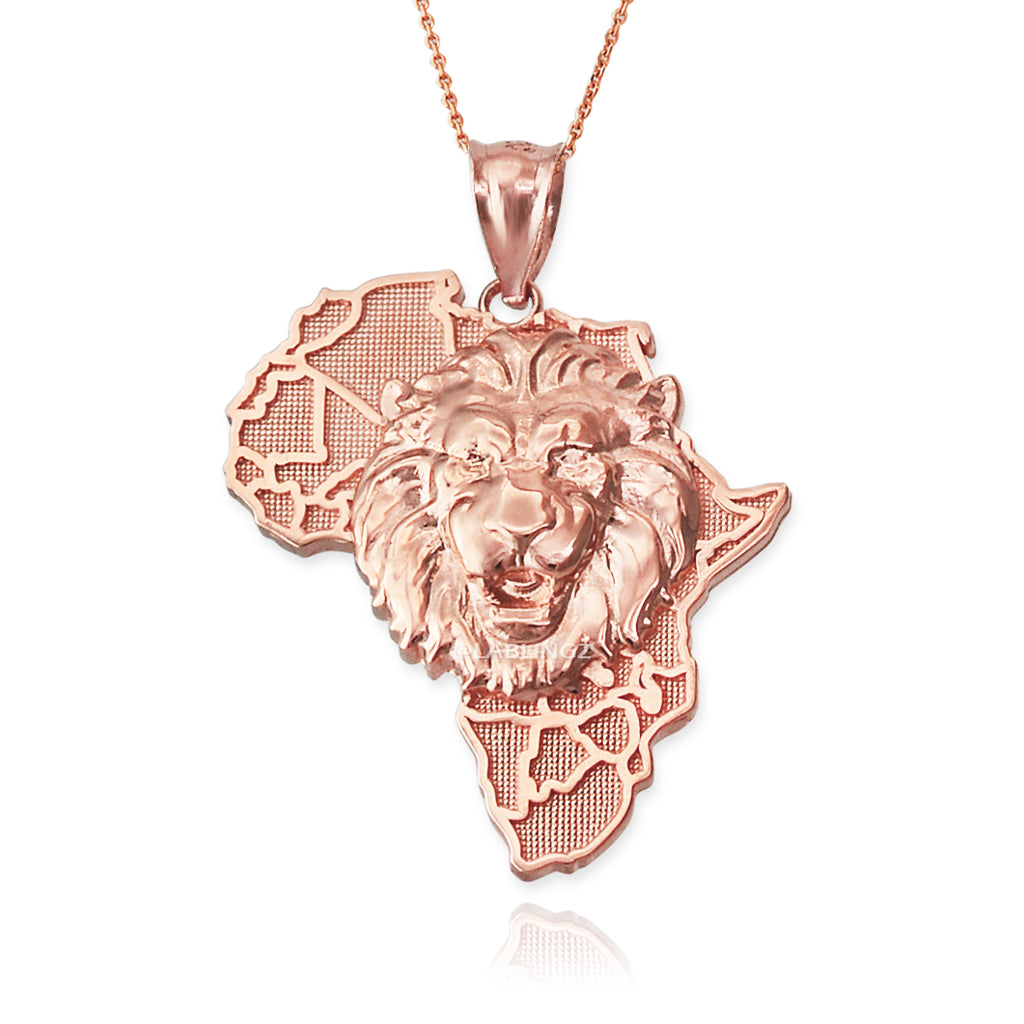 Gold African Lion Pendant Necklace (yellow, white, rose, 2-tone gold, 10K, 14K) Karma Blingz