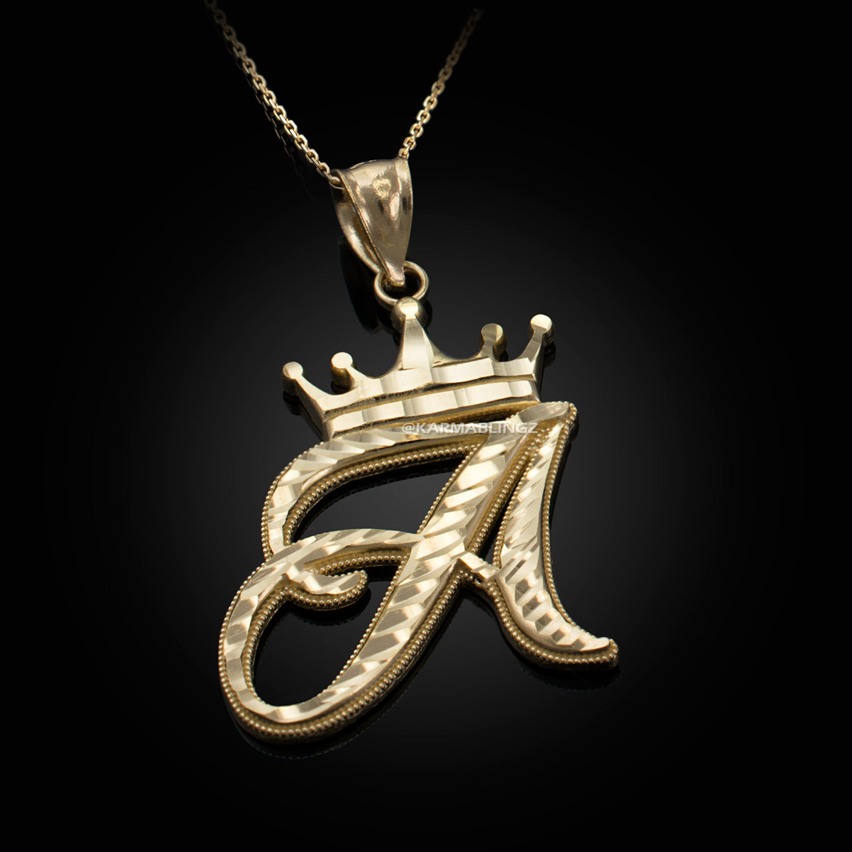 Gold Alphabet Cursive Letter 'A' Initial DC Pendant Necklace (yellow, white, rose, 10K, 14K) Karma Blingz