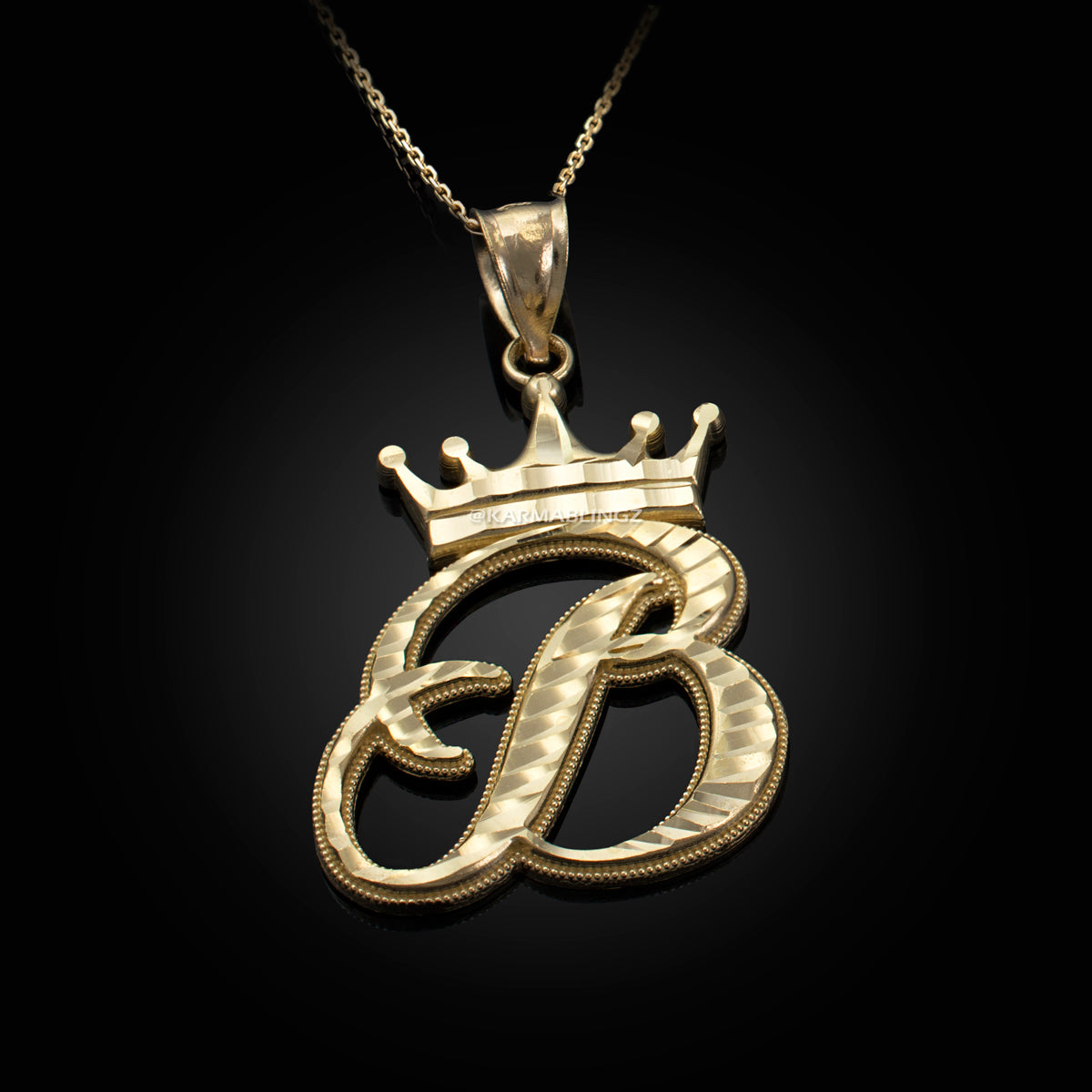 Gold Alphabet Cursive Letter 'B' Initial DC Pendant Necklace (yellow, white, rose, 10K, 14K)