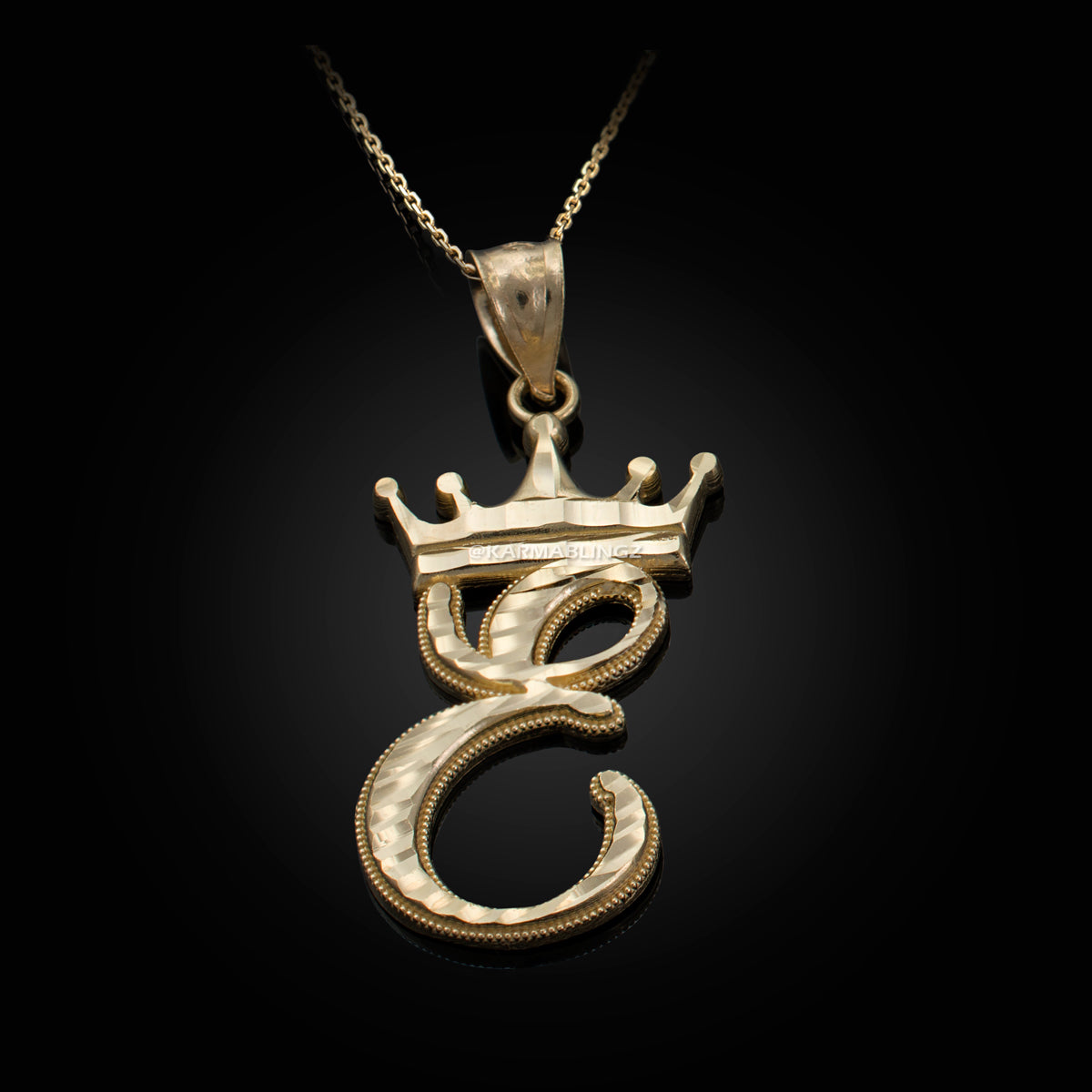 Gold Alphabet Cursive Letter 'E' Initial DC Pendant Necklace (yellow, white, rose, 10K, 14K) Karma Blingz