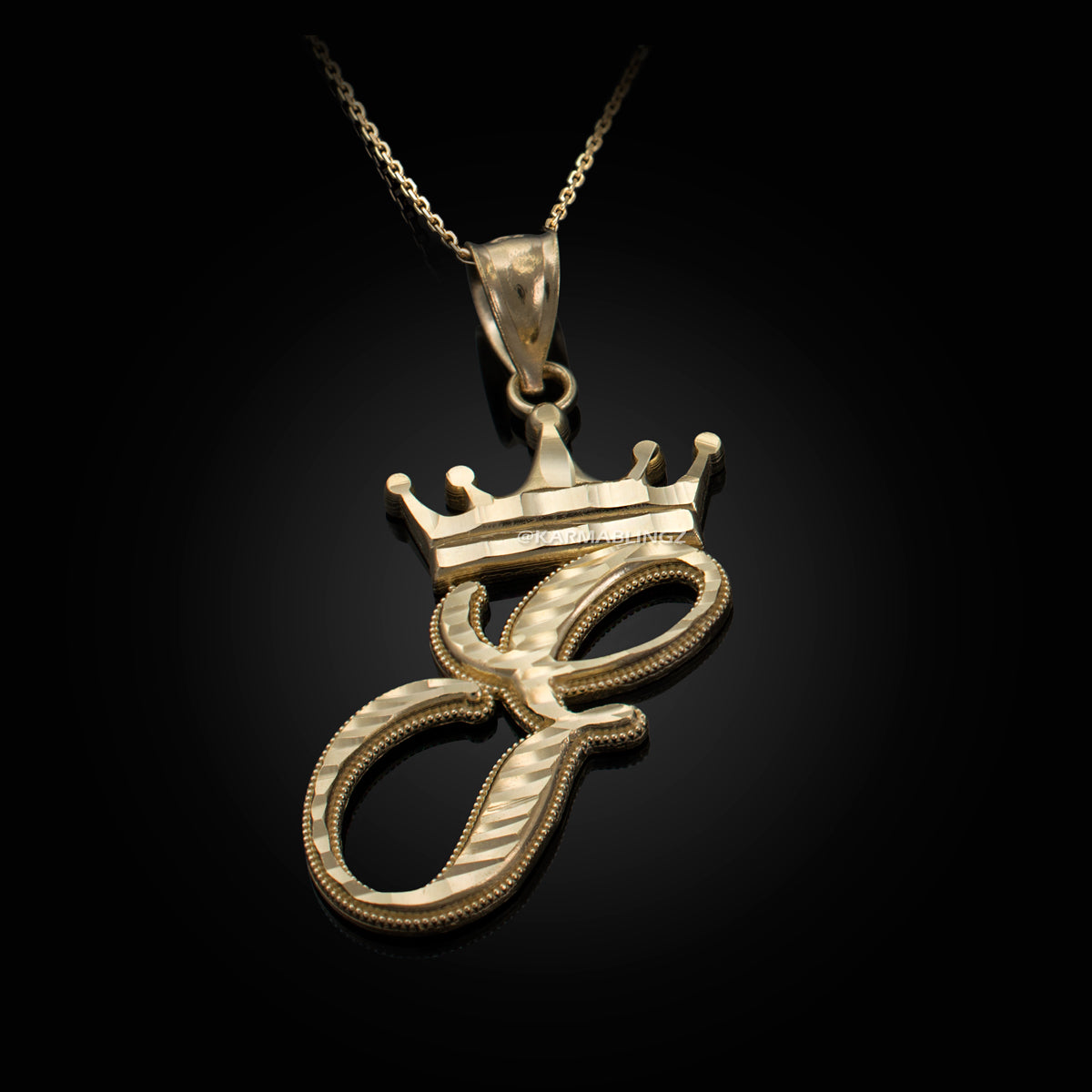 Gold Alphabet Cursive Letter 'F' Initial DC Pendant Necklace (yellow, white, rose, 10K, 14K) Karma Blingz
