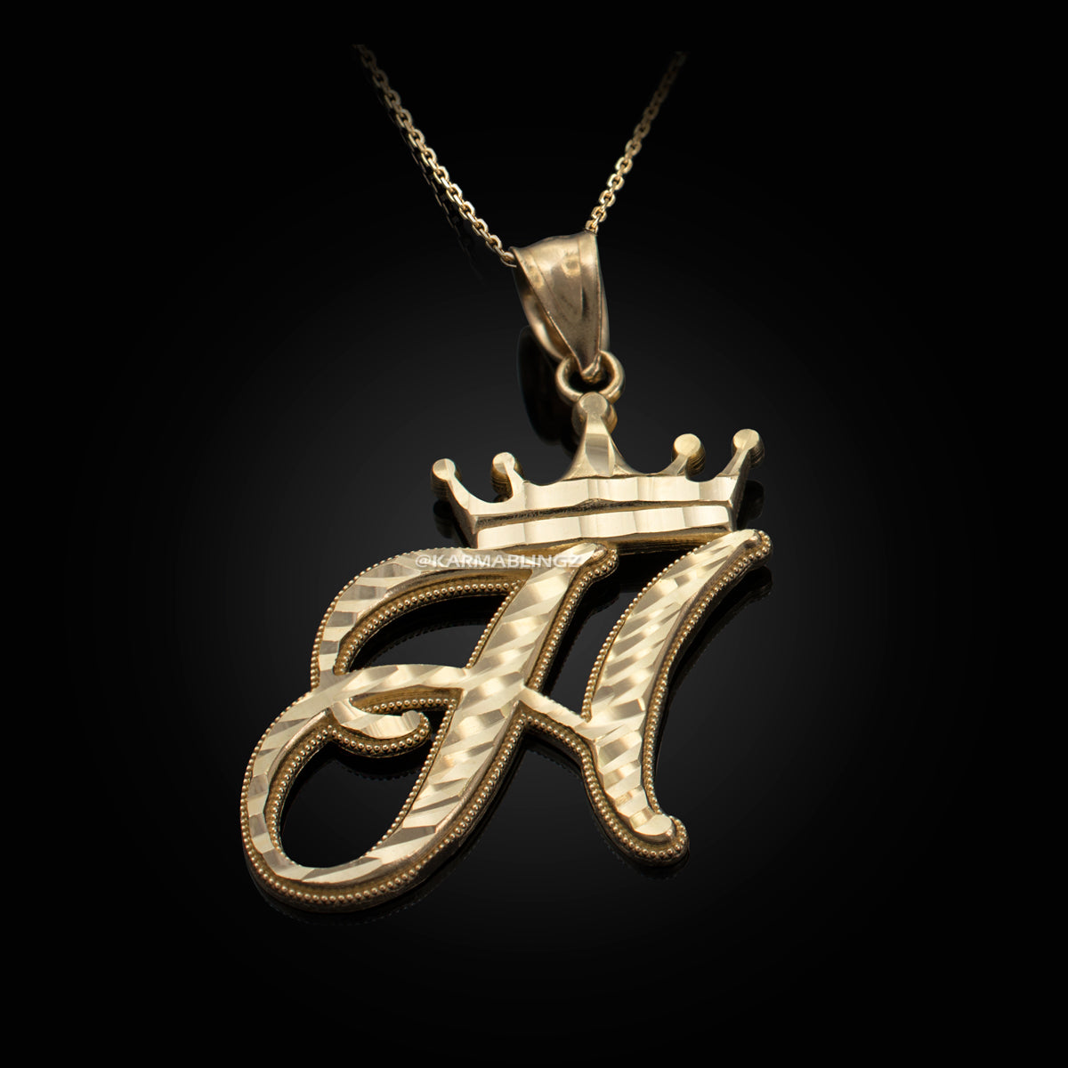 Gold Alphabet Cursive Letter 'H' Initial DC Pendant Necklace (yellow, white, rose, 10K, 14K) Karma Blingz