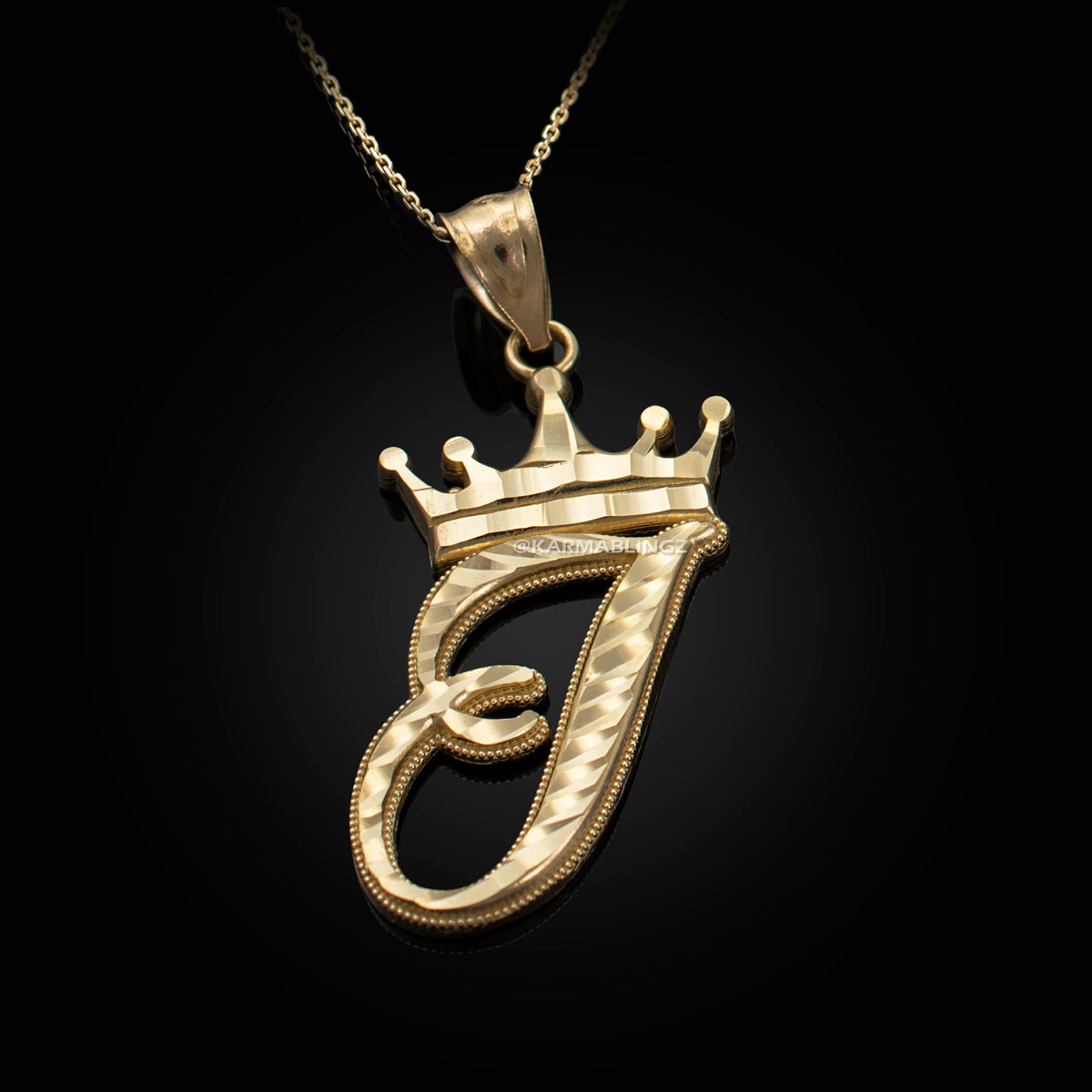 Gold Alphabet Cursive Letter 'I' Initial DC Pendant Necklace (yellow, white, rose, 10K, 14K) Karma Blingz