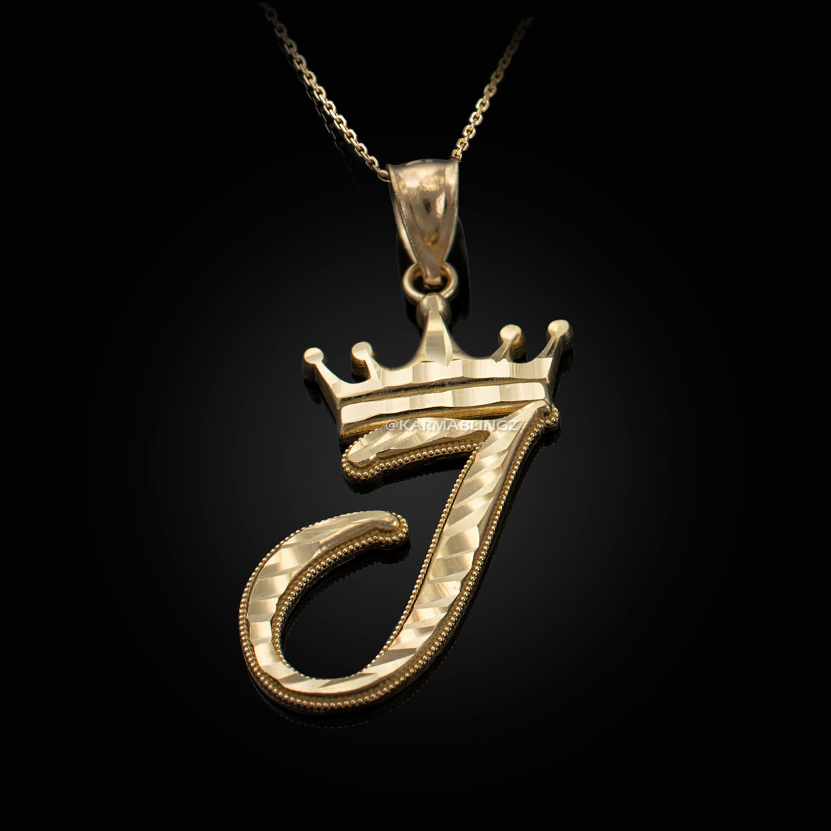 14k Gold Gold Initial Pendant With Crown Ct Round Diamond Crown