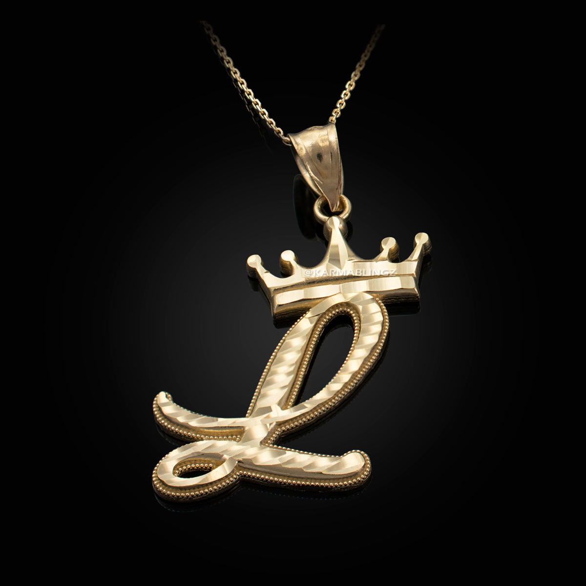 Gold Alphabet Cursive Letter 'L' Initial DC Pendant Necklace (yellow, white, rose, 10K, 14K) Karma Blingz