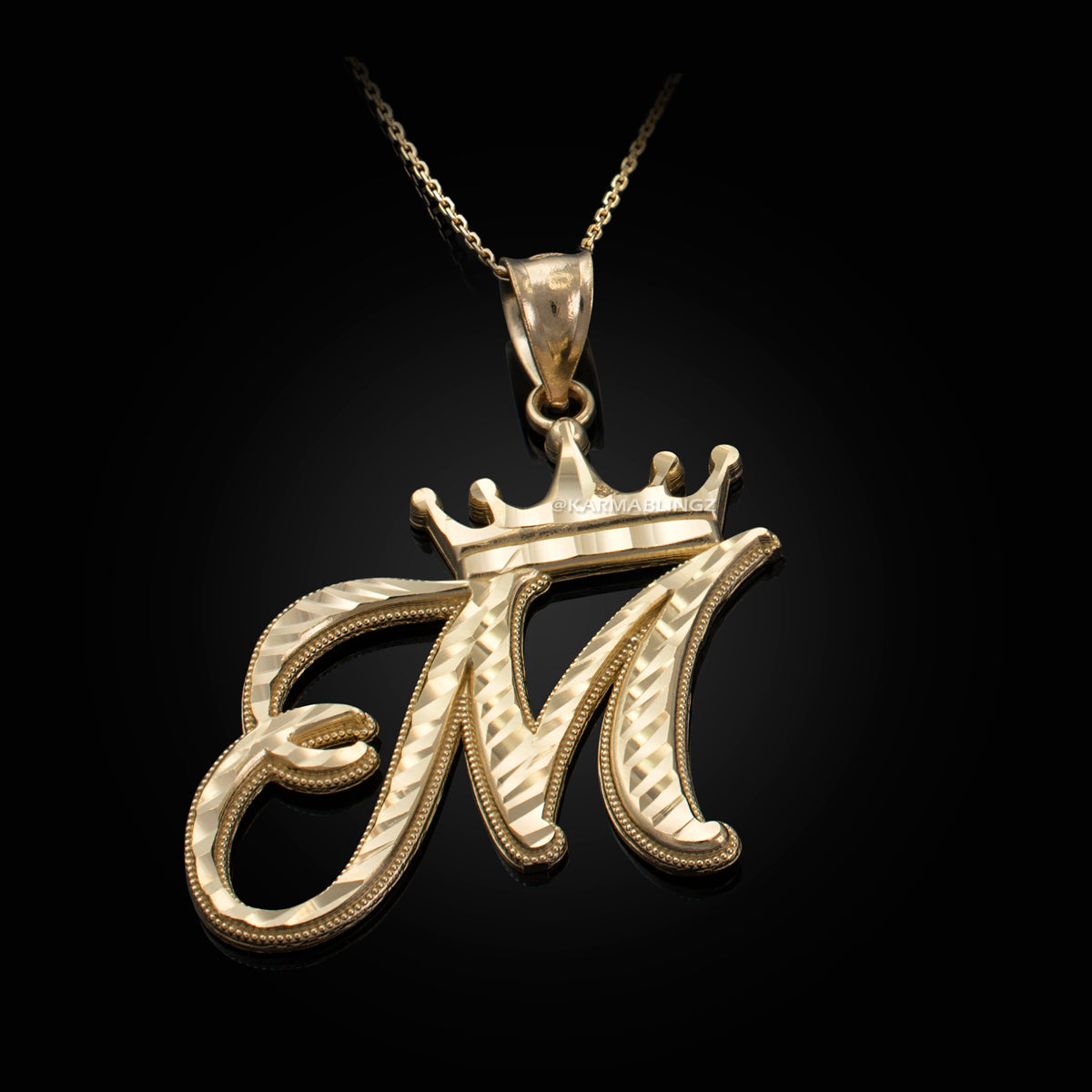 Gold Alphabet Cursive Letter 'M' Initial DC Pendant Necklace (yellow, white, rose, 10K, 14K)