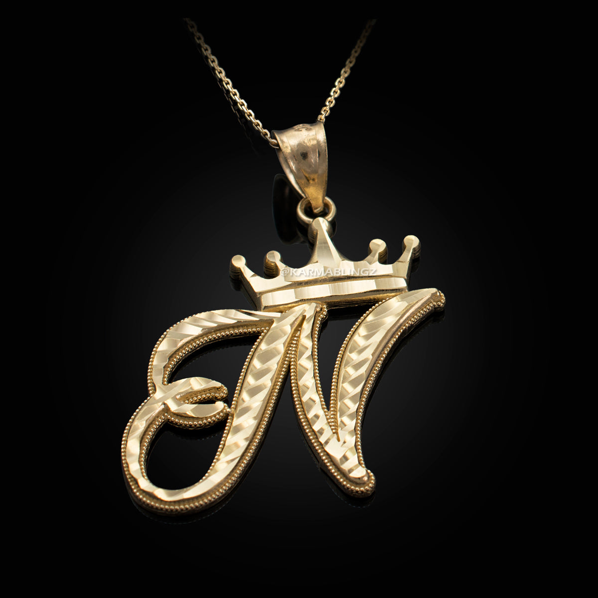 Gold Alphabet Cursive Letter 'N' Initial DC Pendant Necklace (yellow, white, rose, 10K, 14K) Karma Blingz