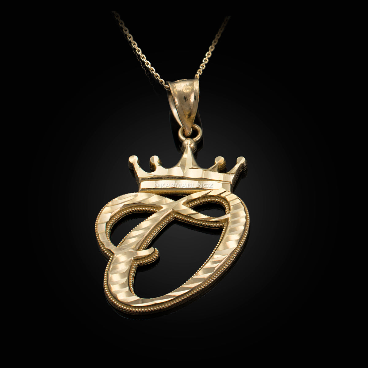 Gold Alphabet Cursive Letter 'O' Initial DC Pendant Necklace (yellow, white, rose, 10K, 14K) Karma Blingz