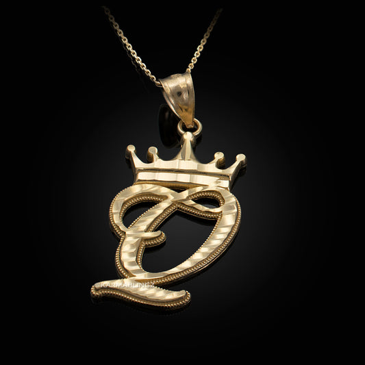 Gold Alphabet Cursive Letter 'Q' Initial DC Pendant Necklace (yellow, white, rose, 10K, 14K) Karma Blingz