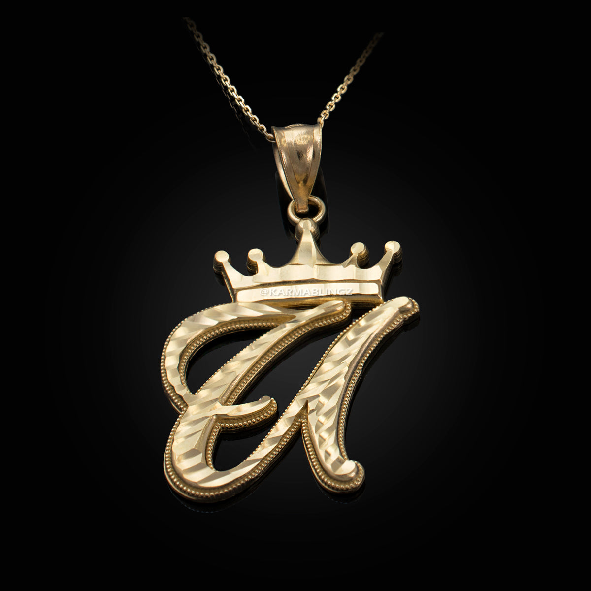 Gold Alphabet Cursive Letter 'U' Initial DC Pendant Necklace (yellow, white, rose, 10K, 14K) Karma Blingz