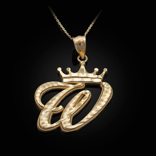 Gold Alphabet Cursive Letter 'W' Initial DC Pendant Necklace (yellow, white, rose, 10K, 14K) Karma Blingz