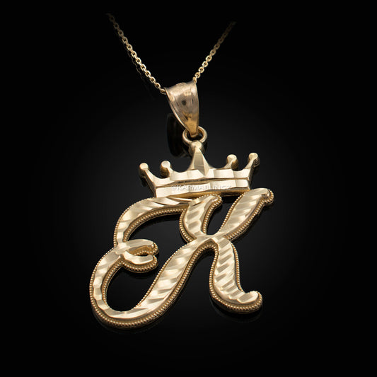 Gold Alphabet Cursive Letter 'X' Initial DC Pendant Necklace (yellow, white, rose, 10K, 14K) Karma Blingz