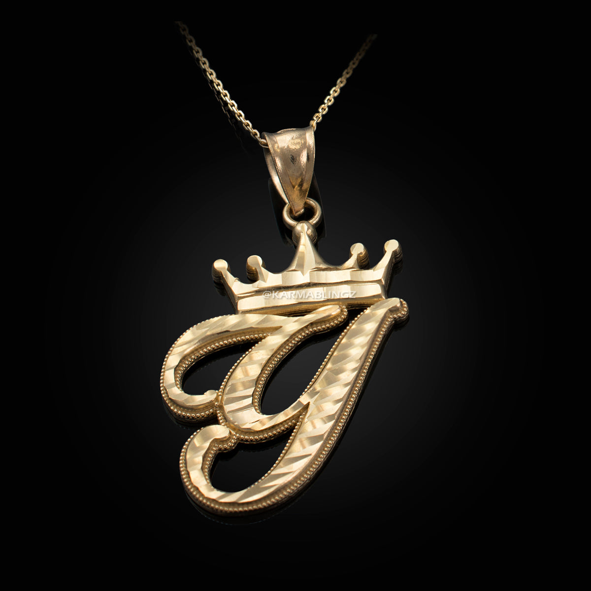 Gold Alphabet Cursive Letter 'Y' Initial DC Pendant Necklace (yellow, white, rose, 10K, 14K) Karma Blingz