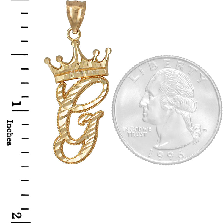 Gold Alphabet Cursive Letter 'G' Initial DC Pendant Necklace (yellow, white, rose, 10K, 14K) Karma Blingz