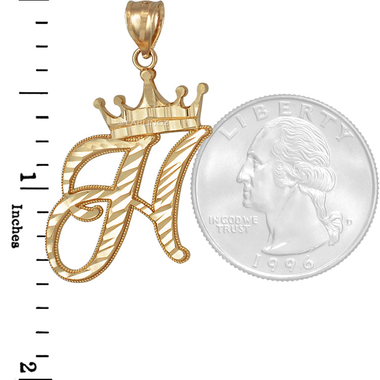 Gold Alphabet Cursive Letter 'H' Initial DC Pendant Necklace (yellow, white, rose, 10K, 14K) Karma Blingz