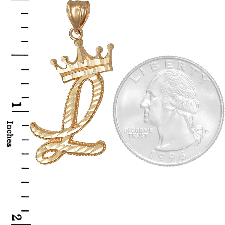 Gold Alphabet Cursive Letter 'L' Initial DC Pendant Necklace (yellow, white, rose, 10K, 14K) Karma Blingz