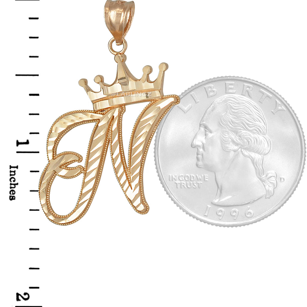 Gold Alphabet Cursive Letter 'N' Initial DC Pendant Necklace (yellow, white, rose, 10K, 14K) Karma Blingz