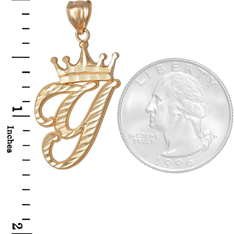 Gold Alphabet Cursive Letter 'Y' Initial DC Pendant Necklace (yellow, white, rose, 10K, 14K) Karma Blingz