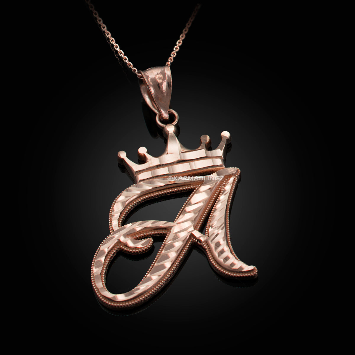 Gold Alphabet Cursive Letter 'A' Initial DC Pendant Necklace (yellow, white, rose, 10K, 14K) Karma Blingz