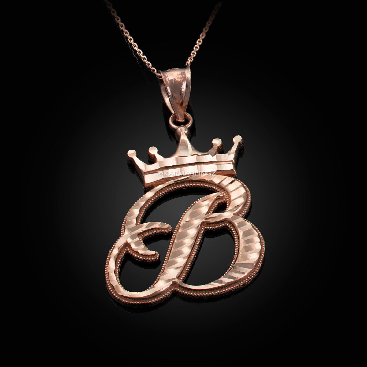 Gold Alphabet Cursive Letter 'B' Initial DC Pendant Necklace (yellow, white, rose, 10K, 14K) Karma Blingz