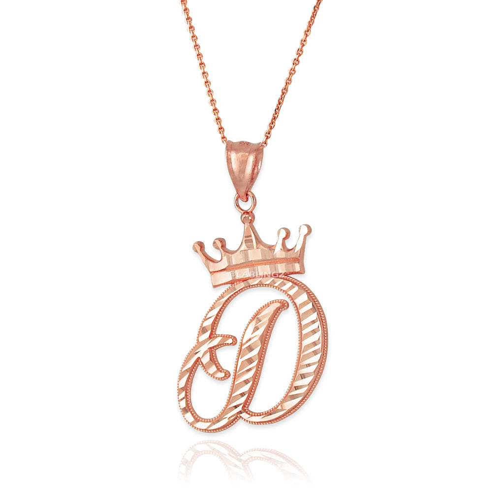 Gold Alphabet Cursive Letter 'D' Initial DC Pendant Necklace (yellow, white, rose, 10K, 14K) Karma Blingz