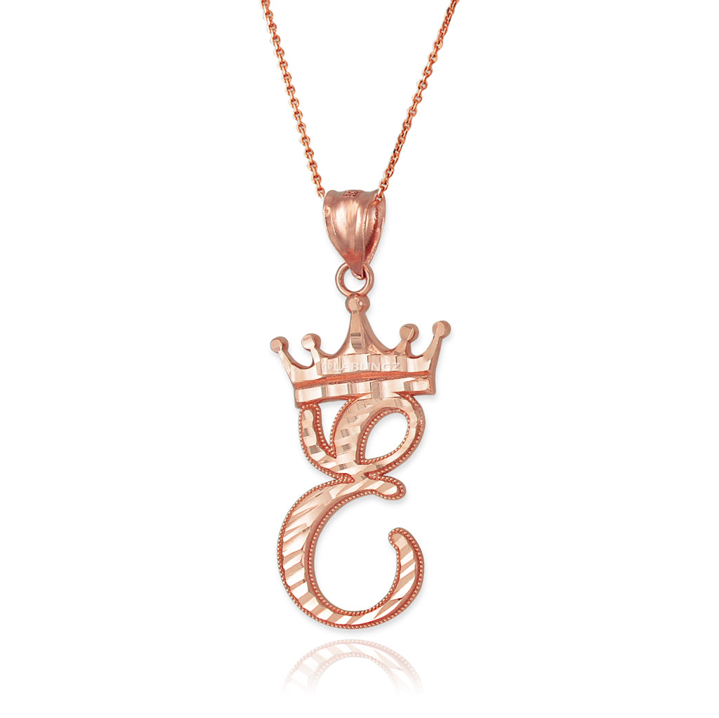Gold Alphabet Cursive Letter 'E' Initial DC Pendant Necklace (yellow, white, rose, 10K, 14K) Karma Blingz