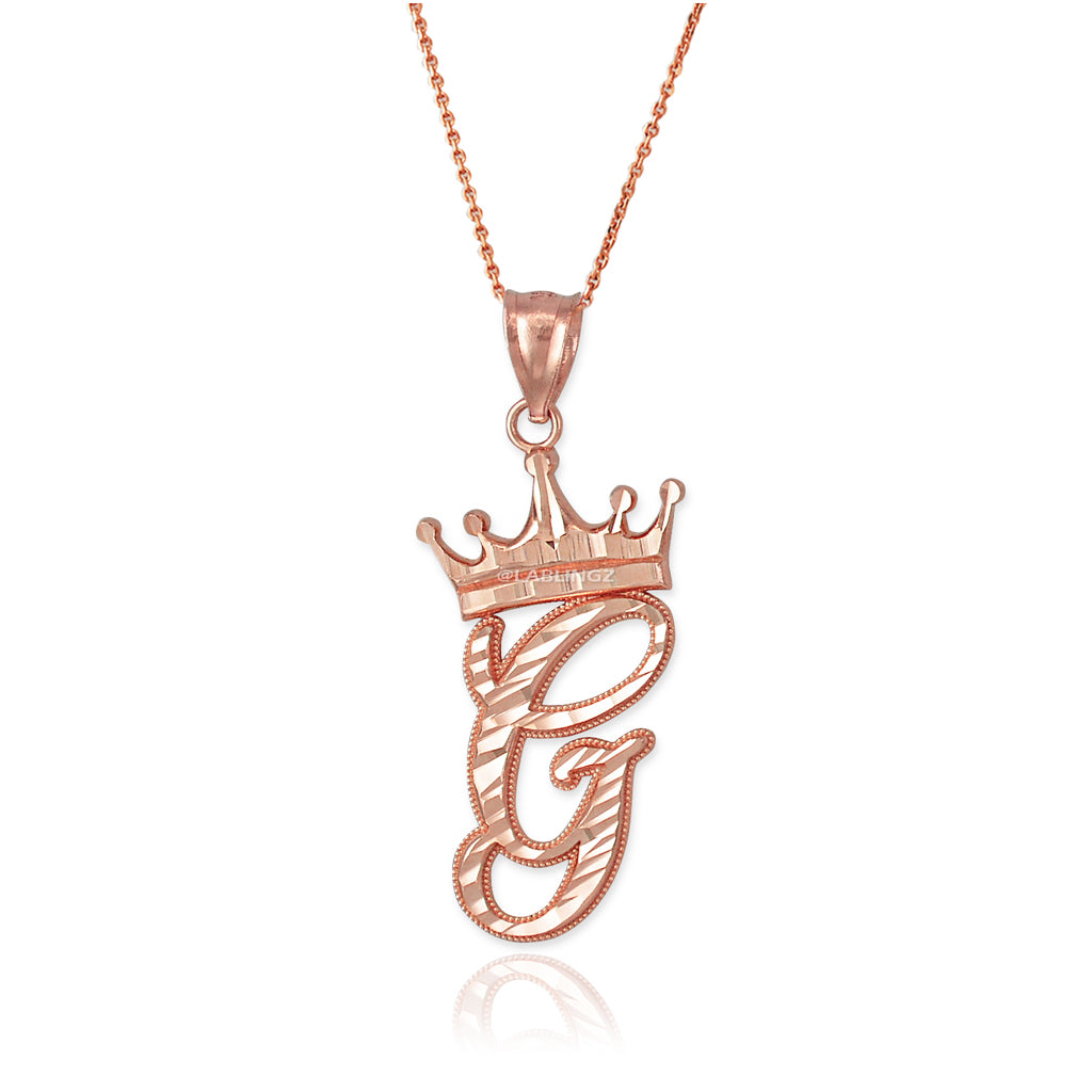 Gold Alphabet Cursive Letter 'G' Initial DC Pendant Necklace (yellow, white, rose, 10K, 14K) Karma Blingz